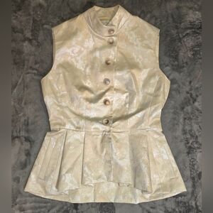 Pauw Amsterdam Brocade Peplum Sleeveless Top in Ivory Champagne Holiday Luxury